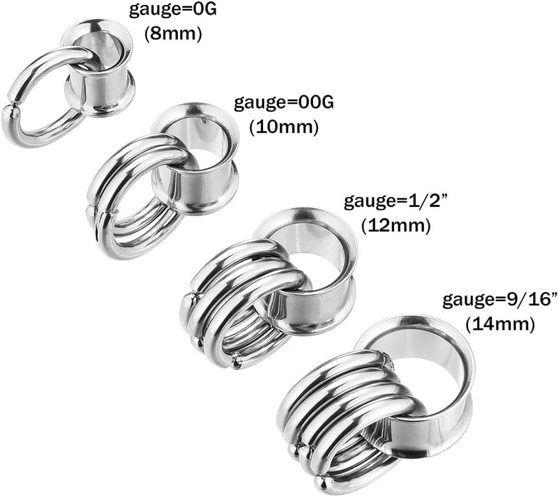 PiercingJ 1 Pair Ear Guages with Rings Ear Weight Plugs Tunnels Hypoallergenic Ear Expander Stretchers 316 Stainless Steel Hoop Earrings Piercing Body Jewelry 0G 00G 1/2" 9/16" - Image 3